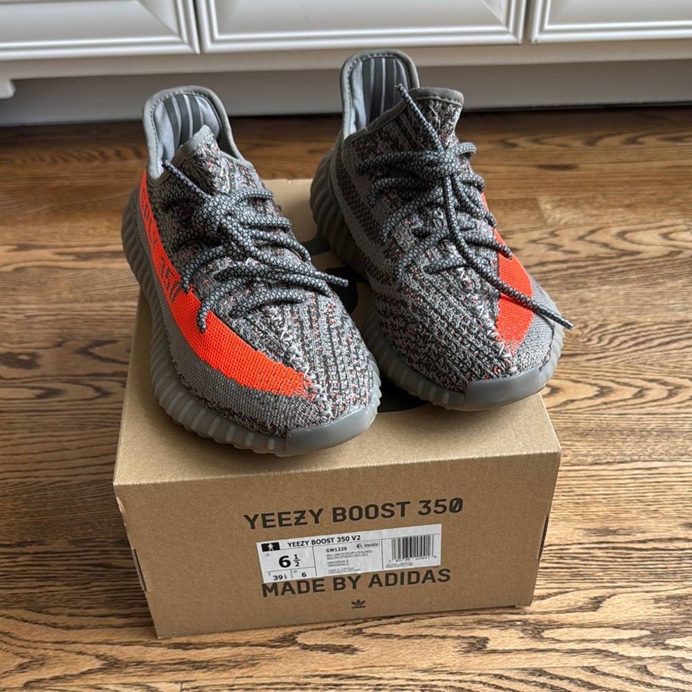 Adidas Yeezy Boost 350 V2 with Gray and Orange Highlights Authentic